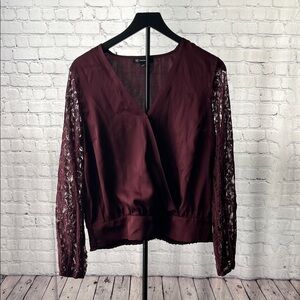 INC International Concepts Burgundy Lace Sleeve Blouse